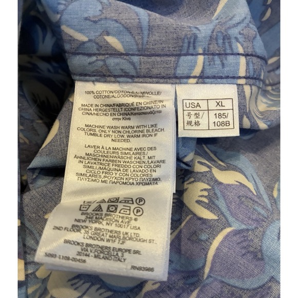 Brooks Brothers Shirt Mens XL Blue Pineapple Print Button Short Sleeve Hawaiian - Picture 6 of 7